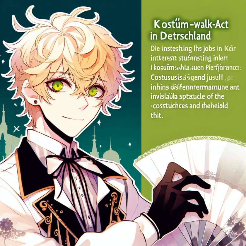 imagine in anime seraph of the end like look showing an anime boy with messy blond hair and green eyes working in kostuem walk acts deutschland